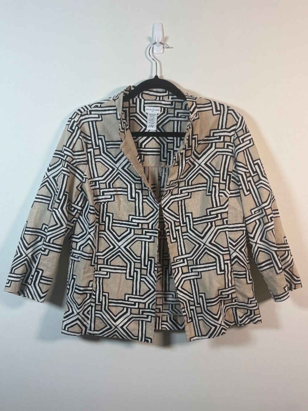 Jaclyn Smith Linen Cotton Frog Closure Geometric Jacket L